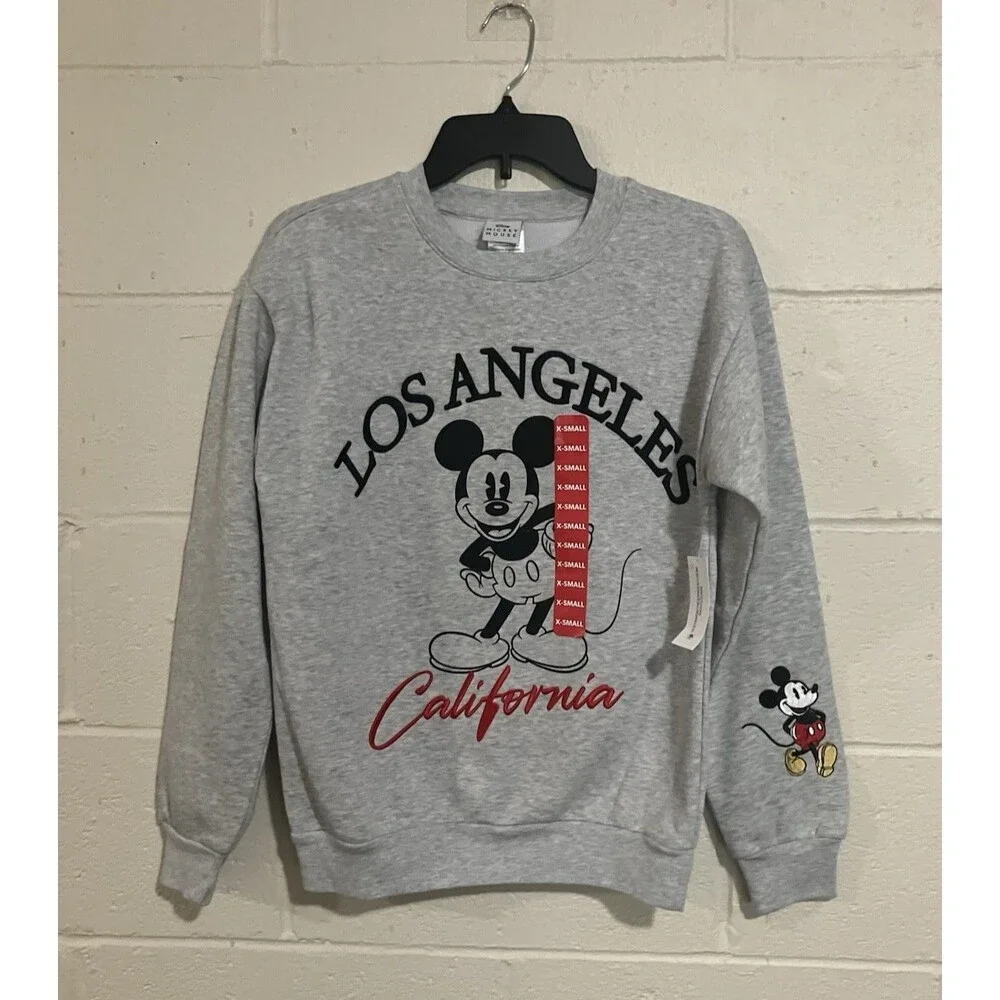 Mickey Mouse California Crewneck Sweatshirt | Grey Comfy Disney Pullover XS & L